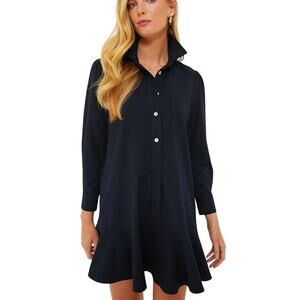 NEW TUCKERNUCK Navy Crepe Callahan Flutter Hem Shirt Dress Size Medium